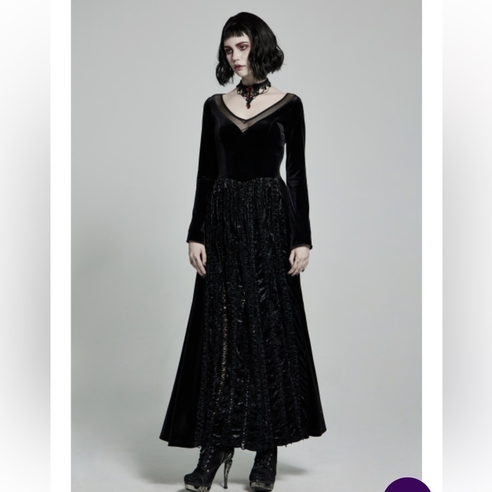 PunkRave Velvet Maxi Dress‎ Widow Sleeves Lace Up Back XL